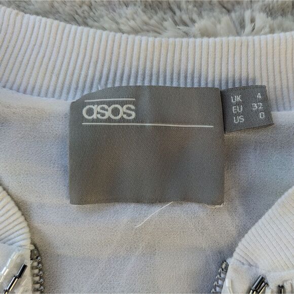 ASOS Pink Irridescent Sequins & Beaded White Bomber Jacket, Size 0 / 2 - Picture 4 of 11